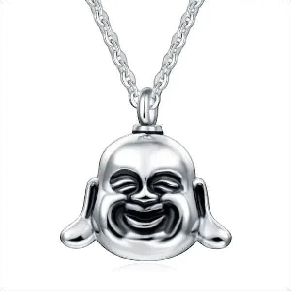 Aramat Jewels silver stainless steel Buddha ash urn pendant necklace for ashes, 4x3cm with 45cm chain.