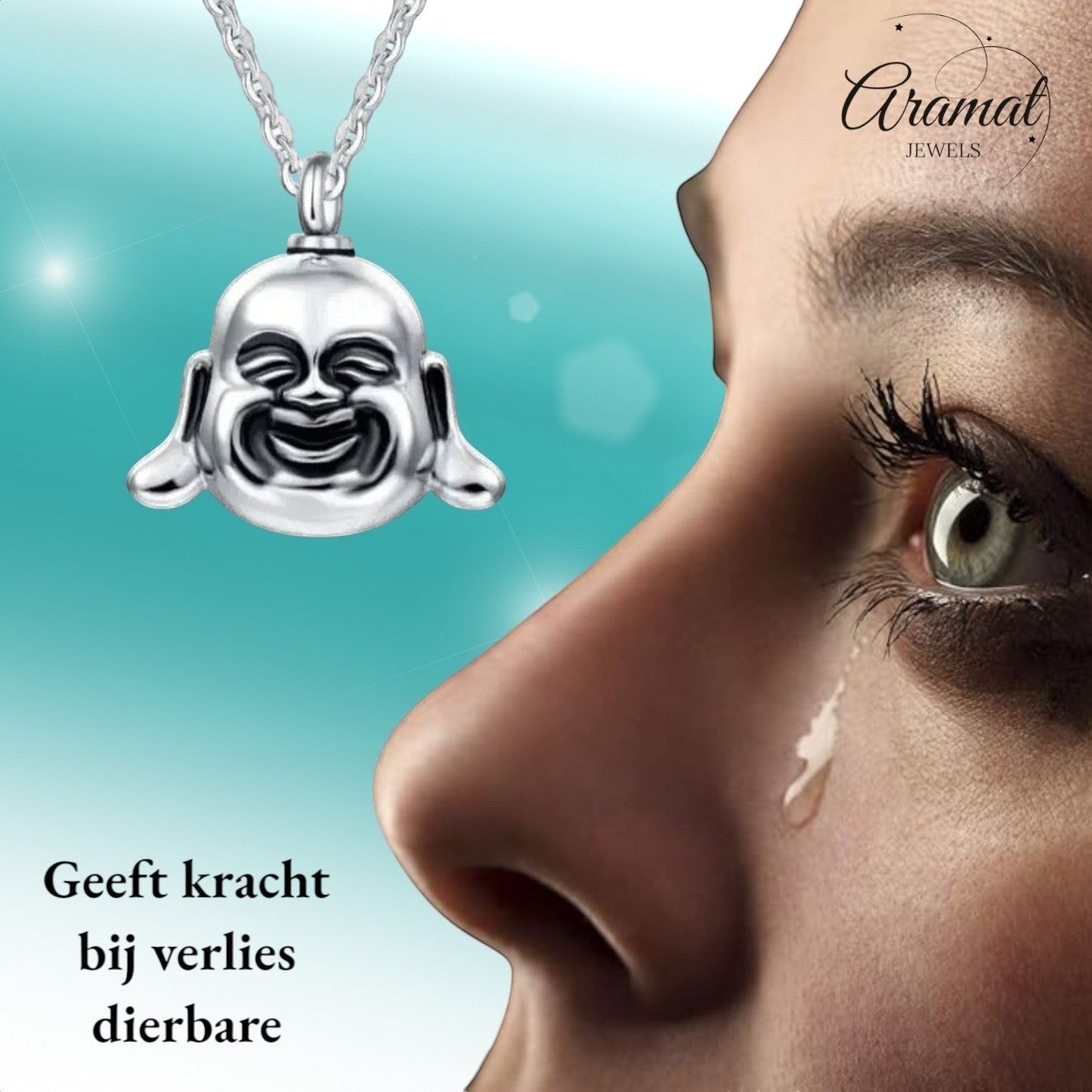 Aramat Jewels silver Buddha ash urn pendant with chain, 4x3cm, for ashes of loved ones or pets.