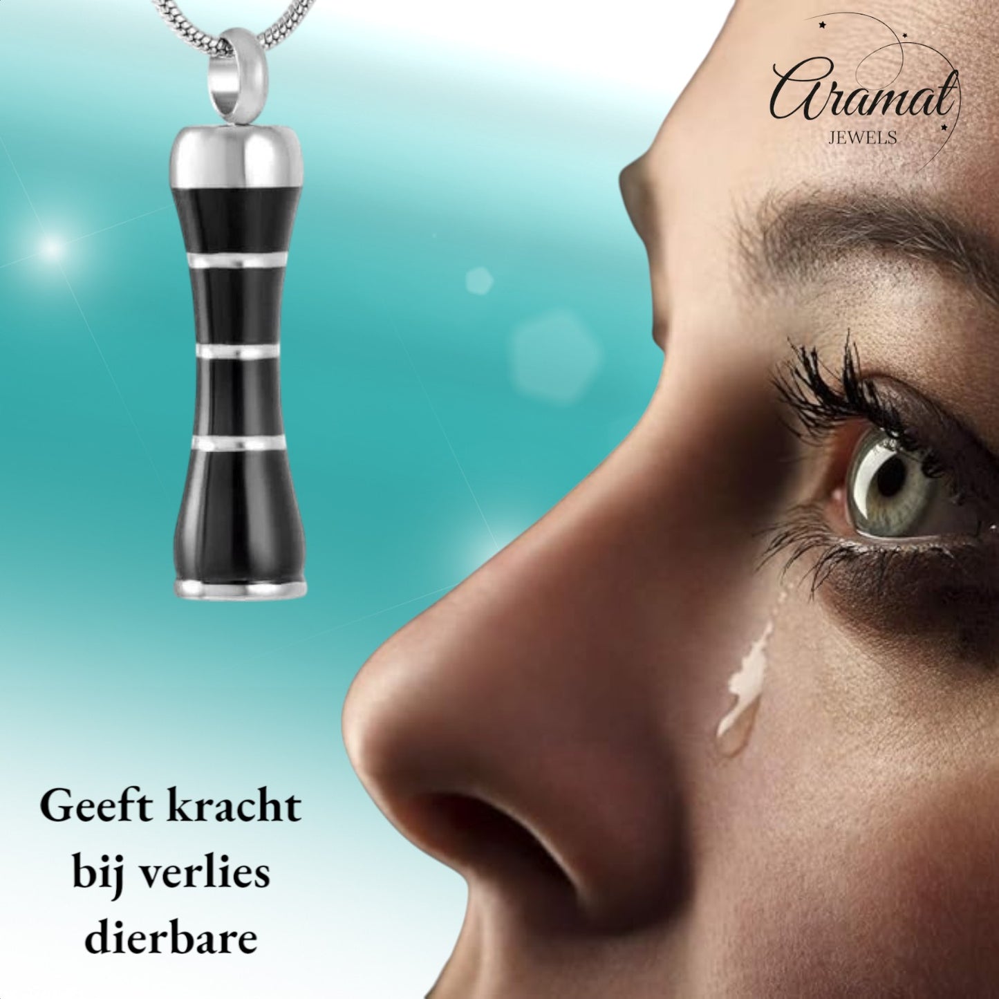 Aramat Jewels zwarte en zilverkleurige buis ashanger van 316L edelstaal met schroefsluiting.