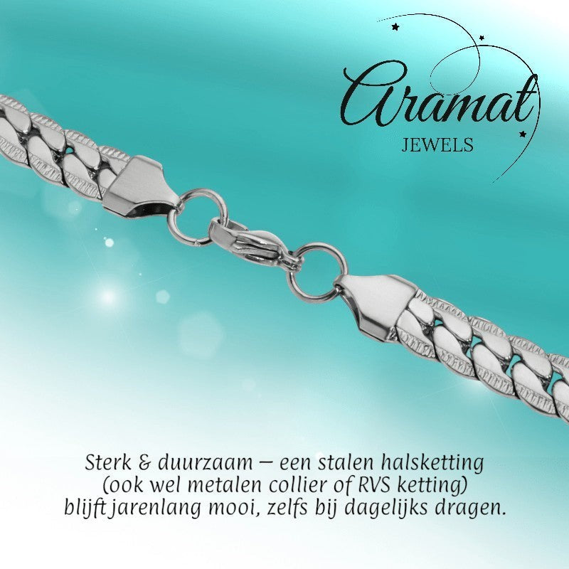 Aramat Jewels chunky gourmet ketting van 8mm zilverkleurig RVS met stoere schakels en een stevige sluiting.