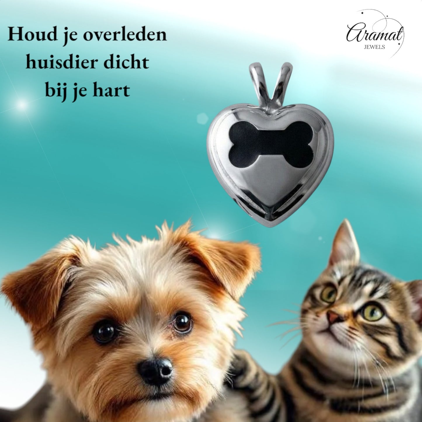 Aramat Jewels zilverkleurige stalen crematiehanger in hartvorm met bot-detail. Schroefsluiting, zonder ketting.