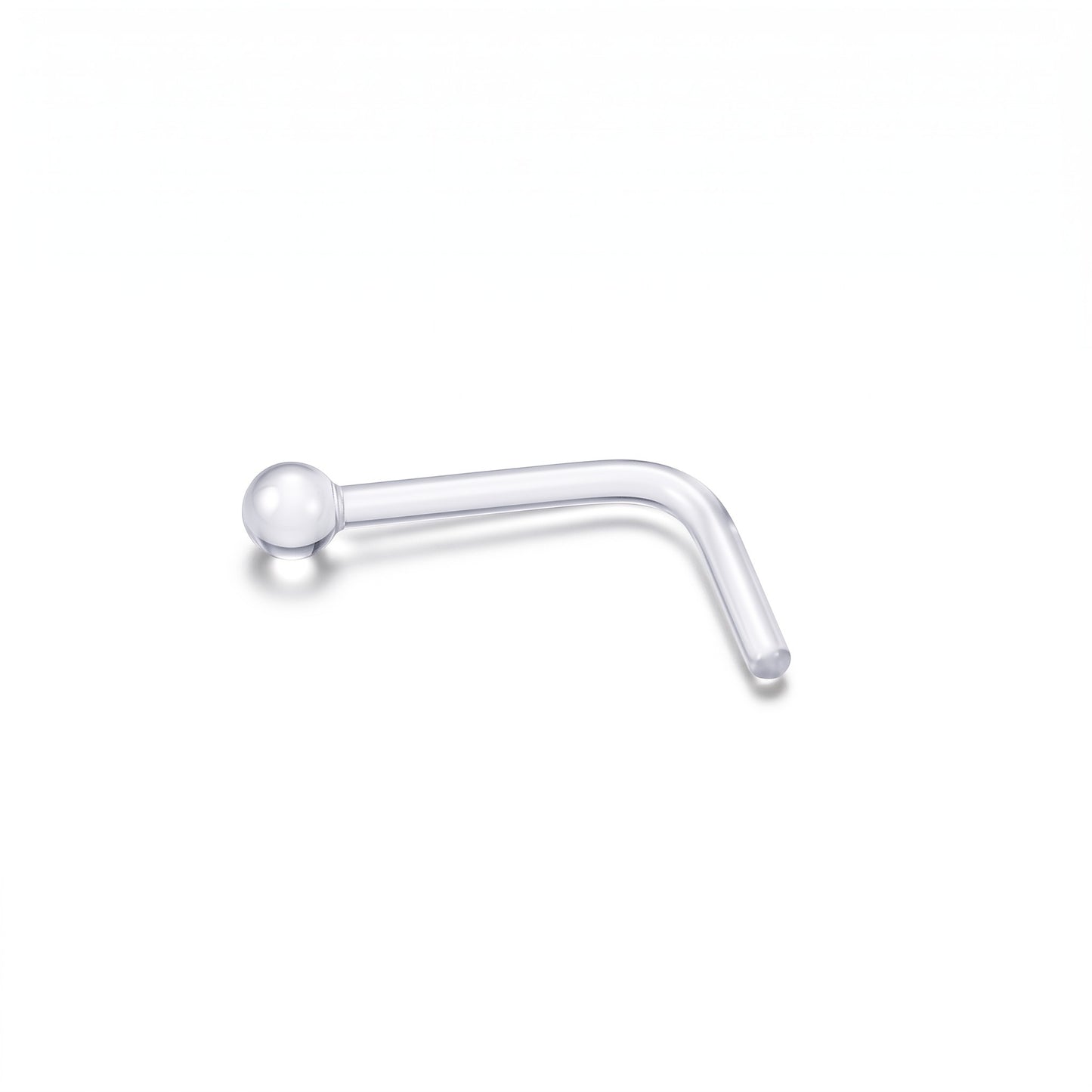 Aramat Jewels doorzichtige acryl neuspiercing retainer met L-vormig staafje en 2mm bolletje voor een subtiele look.