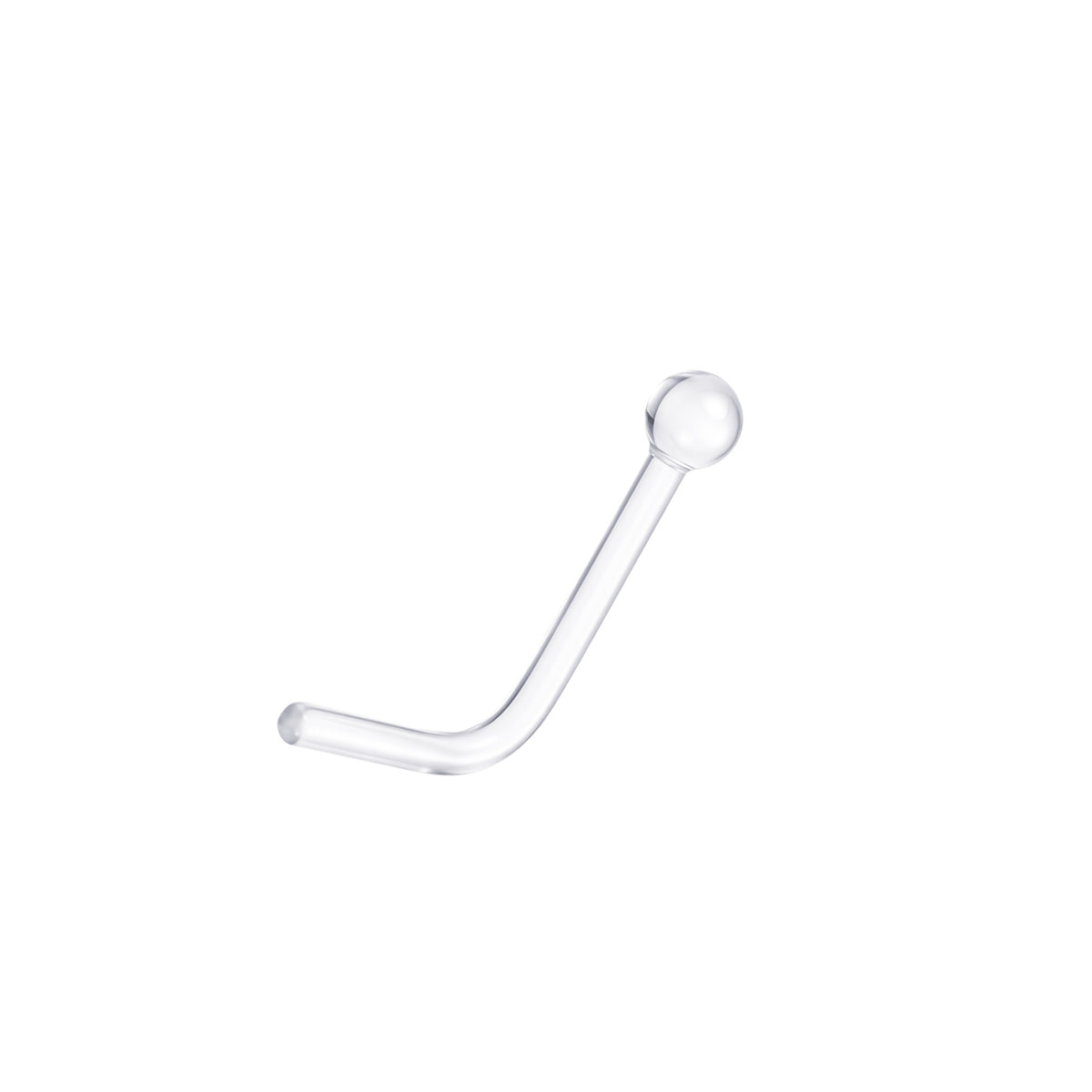 Aramat Jewels doorzichtige acryl neuspiercing retainer met L-vormig staafje en 2mm bolletje voor een subtiele look.