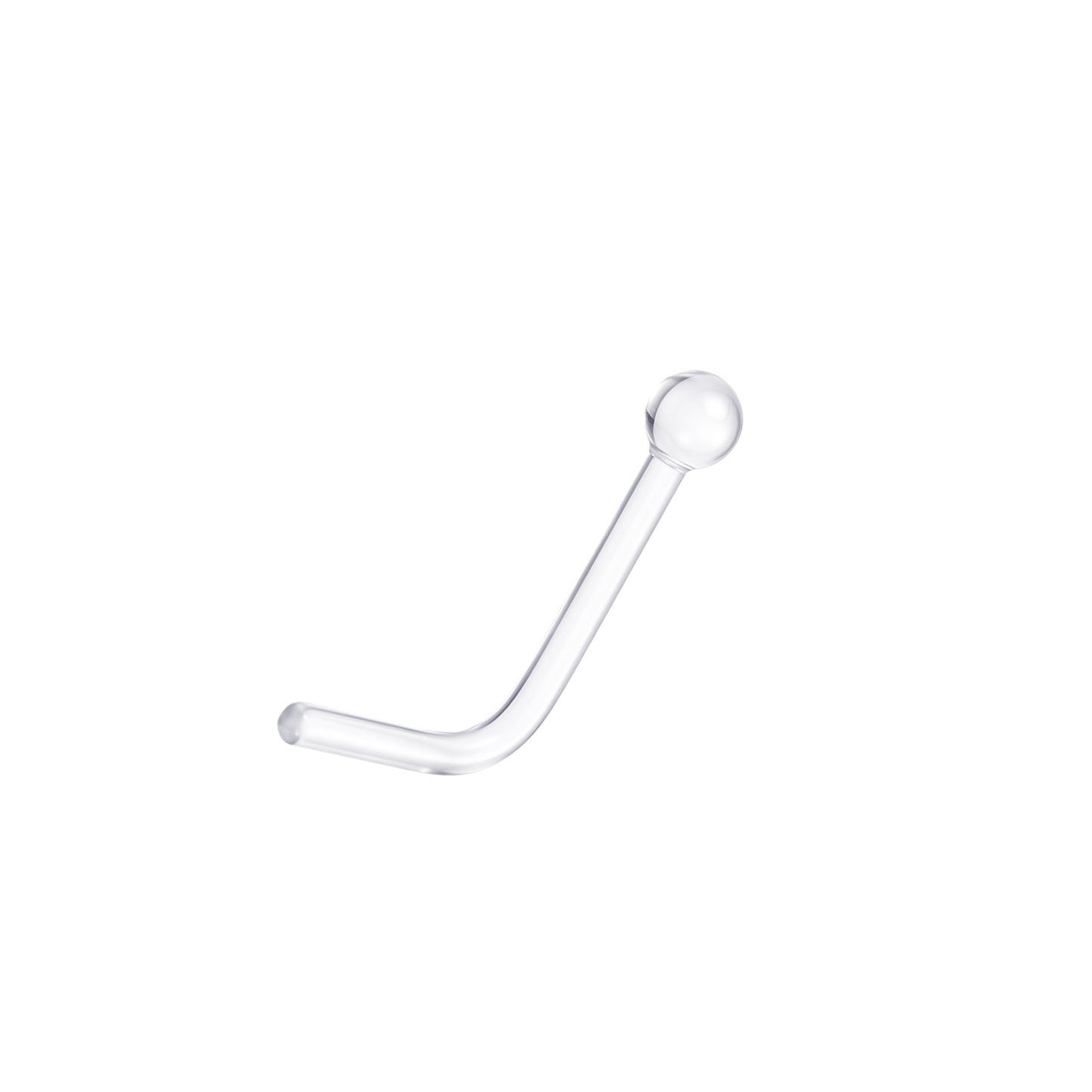 Aramat Jewels doorzichtige acryl neuspiercing retainer met L-vormig staafje en 2mm bolletje voor een subtiele look.