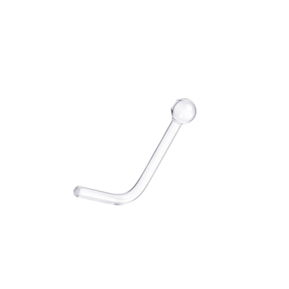 Aramat Jewels doorzichtige acryl neuspiercing retainer met L-vormig staafje en 2mm bolletje voor een subtiele look.