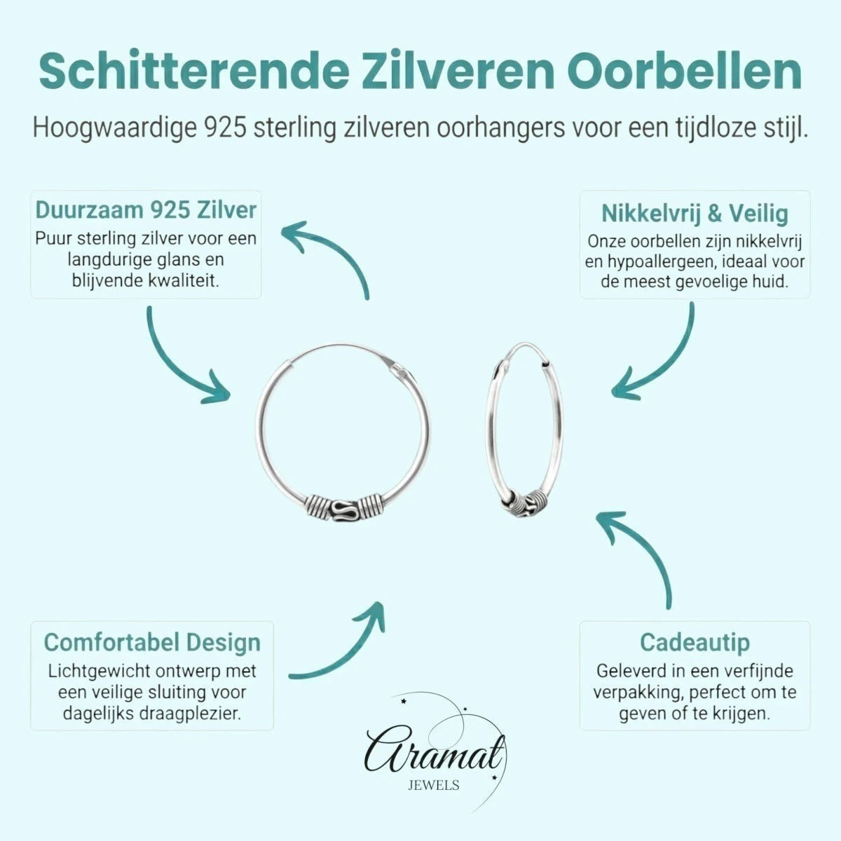 Aramat Jewels 18mm geoxideerde Bali oorringen van 925 sterling zilver met boho festival design en veilige sluiting.