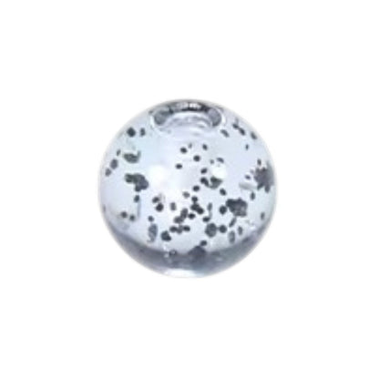 Transparant Aramat Jewels piercing balletje van 6mm met zwarte glitters, gemaakt van lichtgewicht acryl.