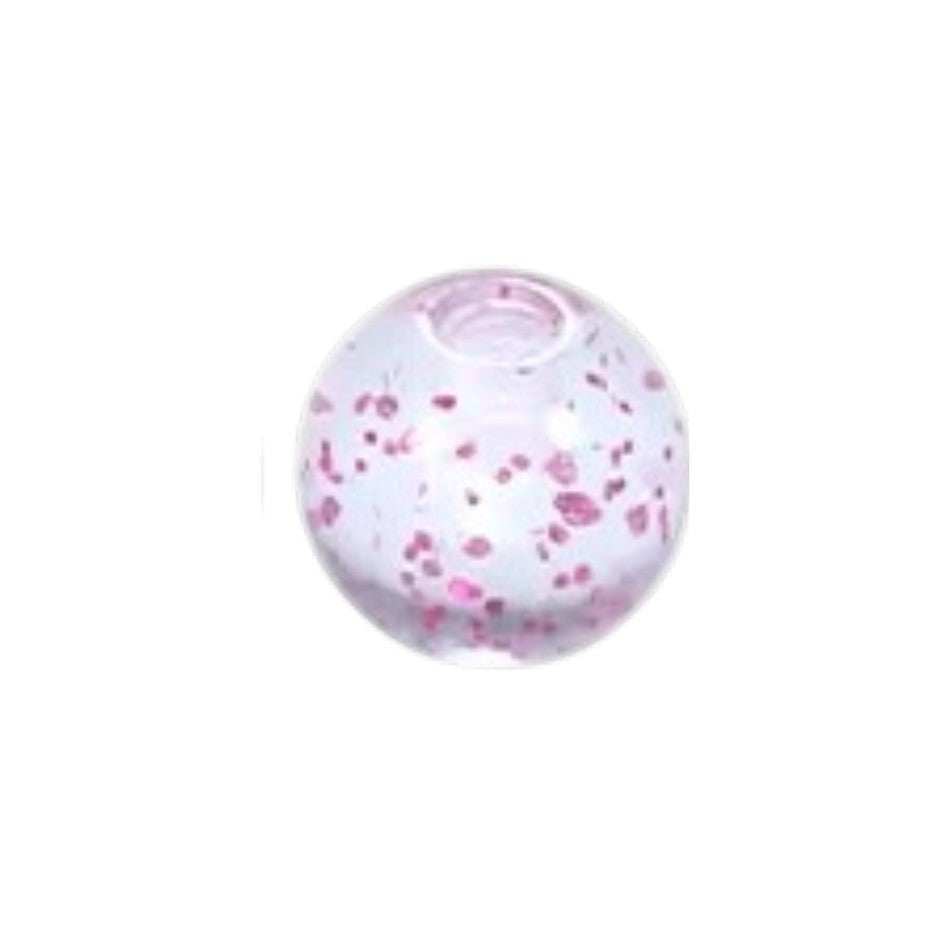 Aramat Jewels transparant acryl piercing balletje van 6mm met roze glitters voor tong- of navelpiercings.