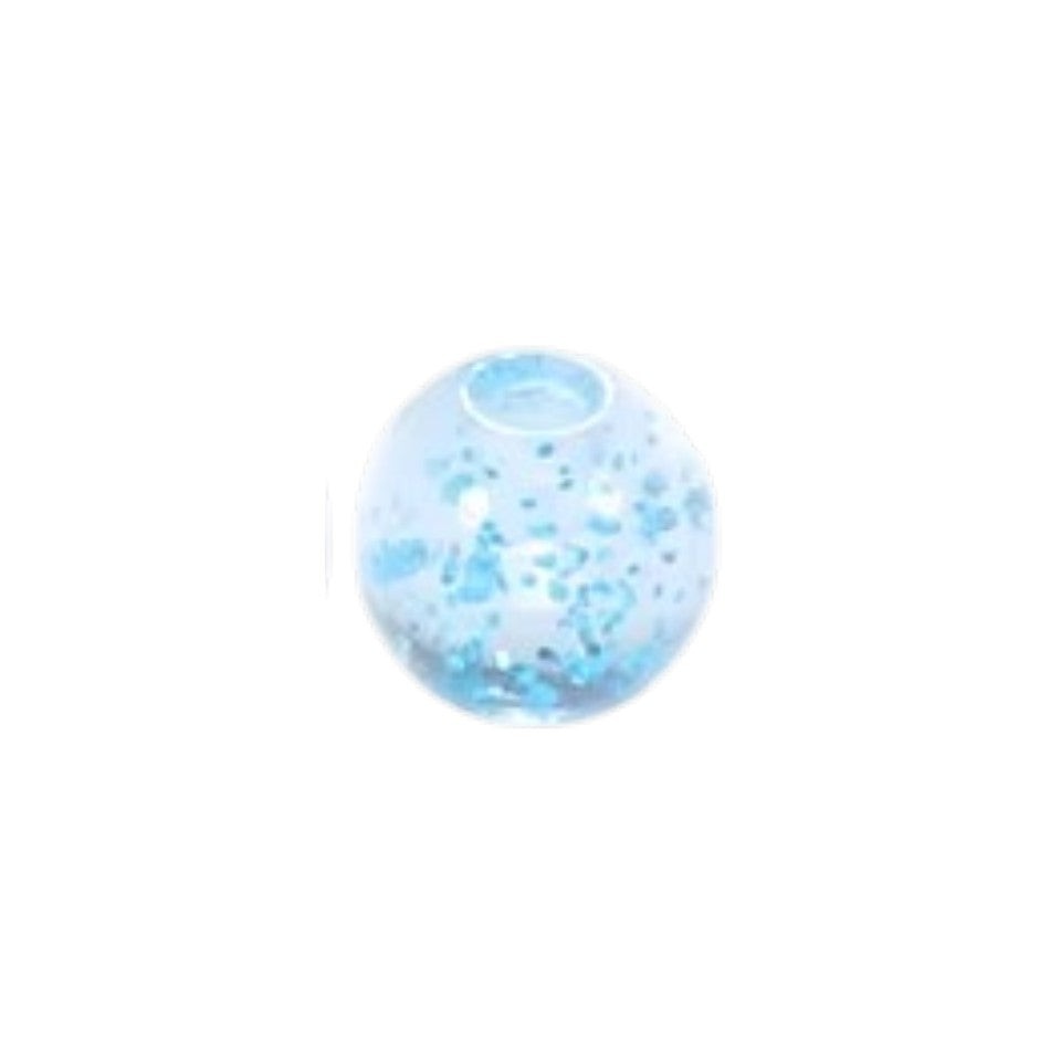 Aramat Jewels transparant acryl piercing balletje van 6mm met blauwe glitters voor tong- of navelpiercings.