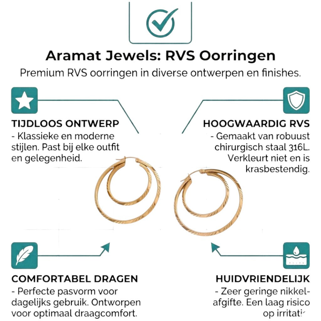 Aramat Jewels large 45mm gold-tone stainless steel 2-in-1 hoop earrings with a striped design.