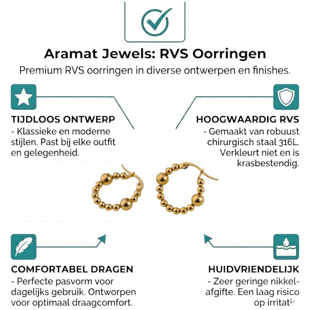 Aramat Jewels gold-tone stainless steel hoop earrings with a beaded design, 21mm diameter.