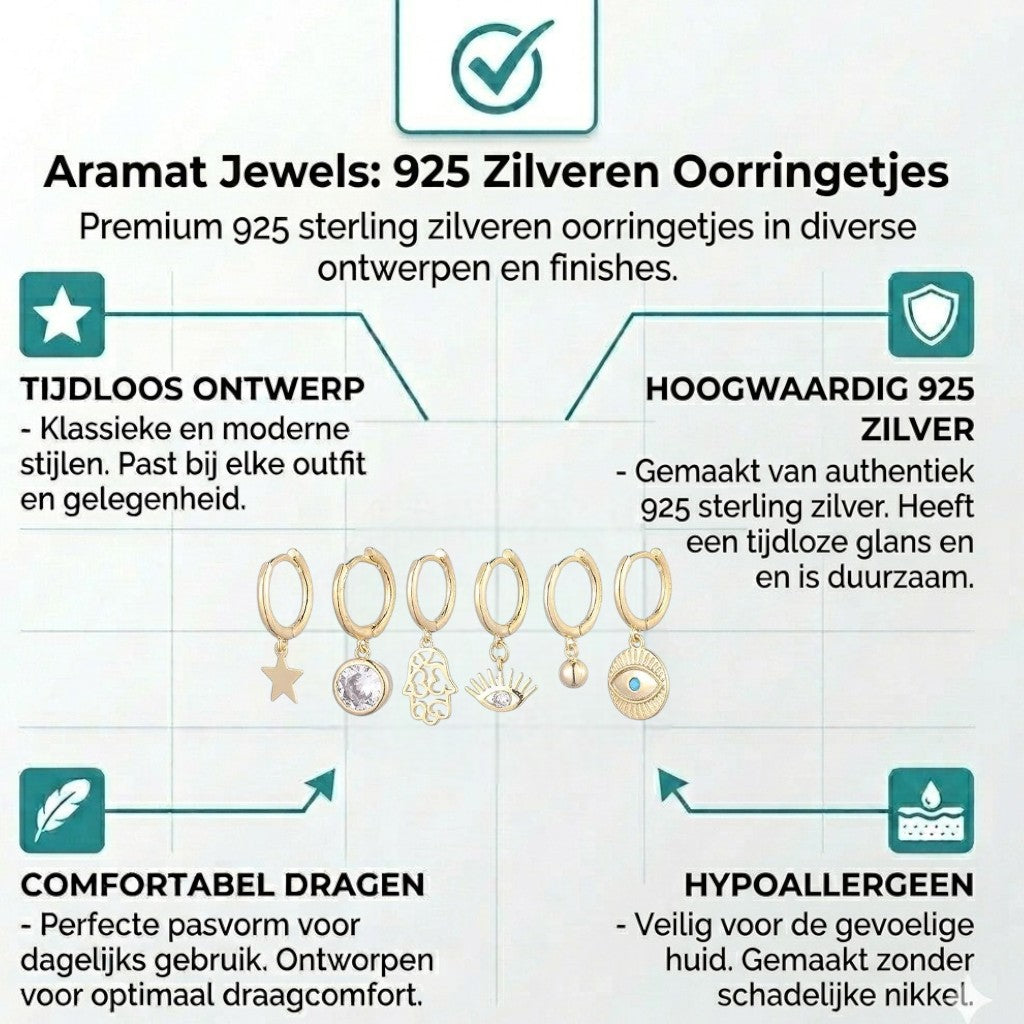 Aramat Jewels gold plated hoop earring set with star, crystal, hamsa hand, evil eye, bead and eye charms.