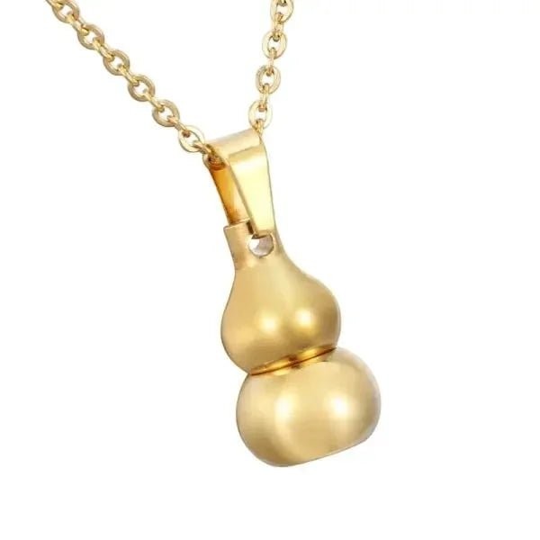 Aramat Jewels gold-tone stainless steel gourd-shaped ash pendant, 3x1.4cm, with a screw closure.