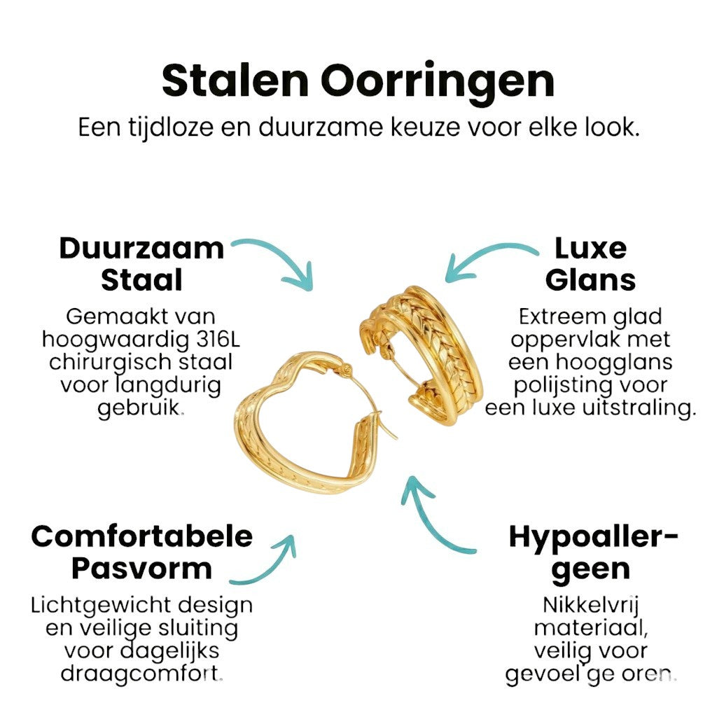 Aramat Jewels gold-tone stainless steel heart hoop earrings with braided detail, 25x22mm.