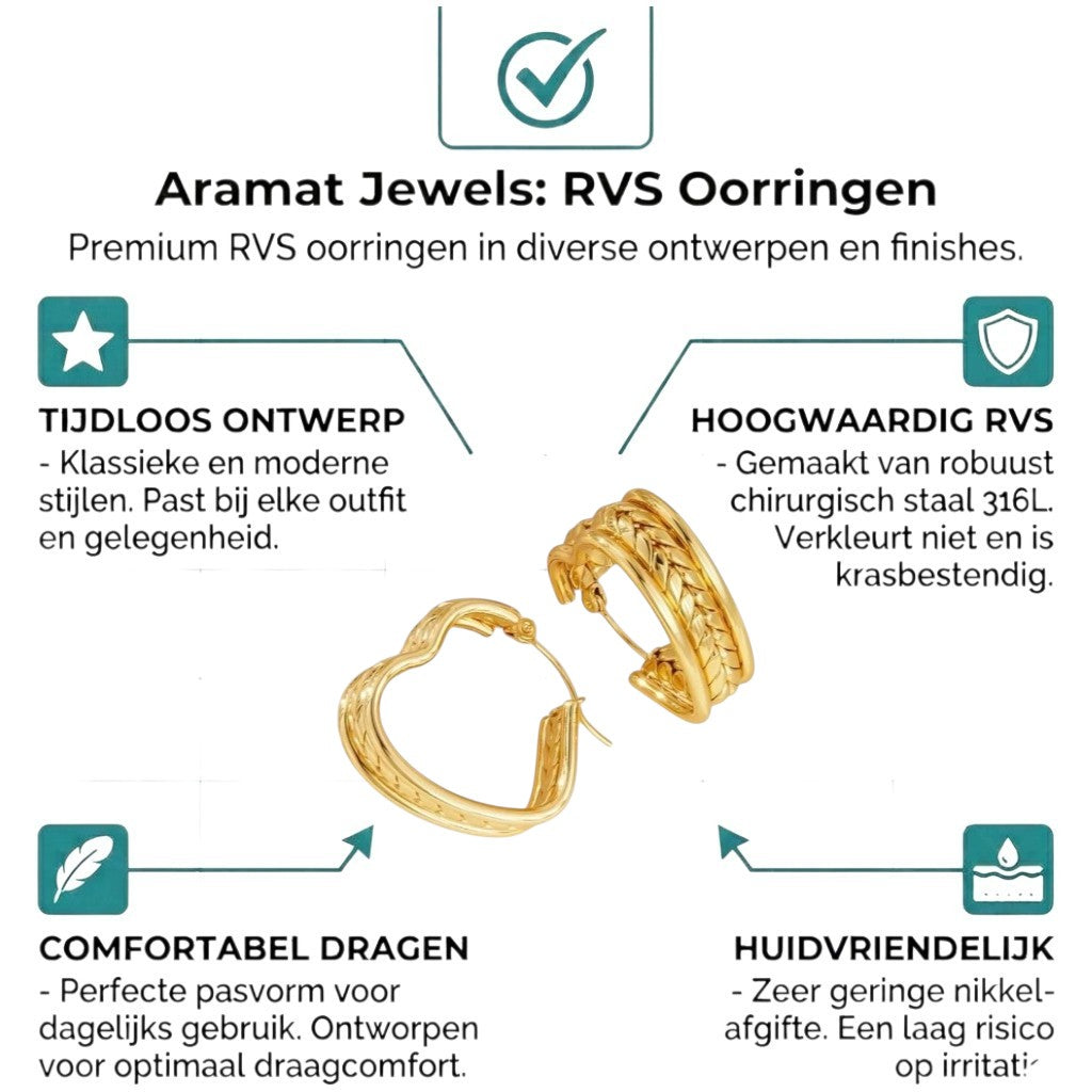 Aramat Jewels gold-tone stainless steel heart hoop earrings with braided detail, 25x22mm.