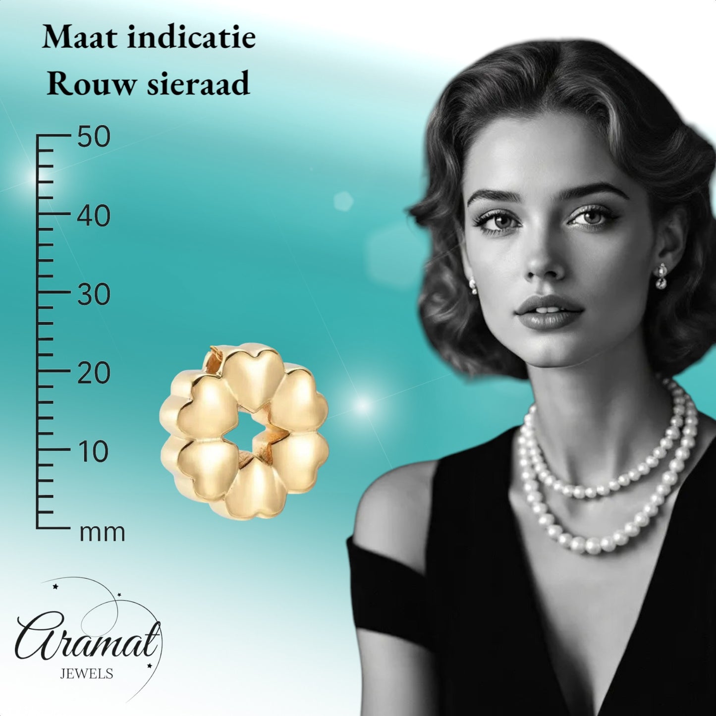 Aramat Jewels gold-tone stainless steel circular pendant with heart motifs, 20x20mm, water-resistant memorial jewelry.