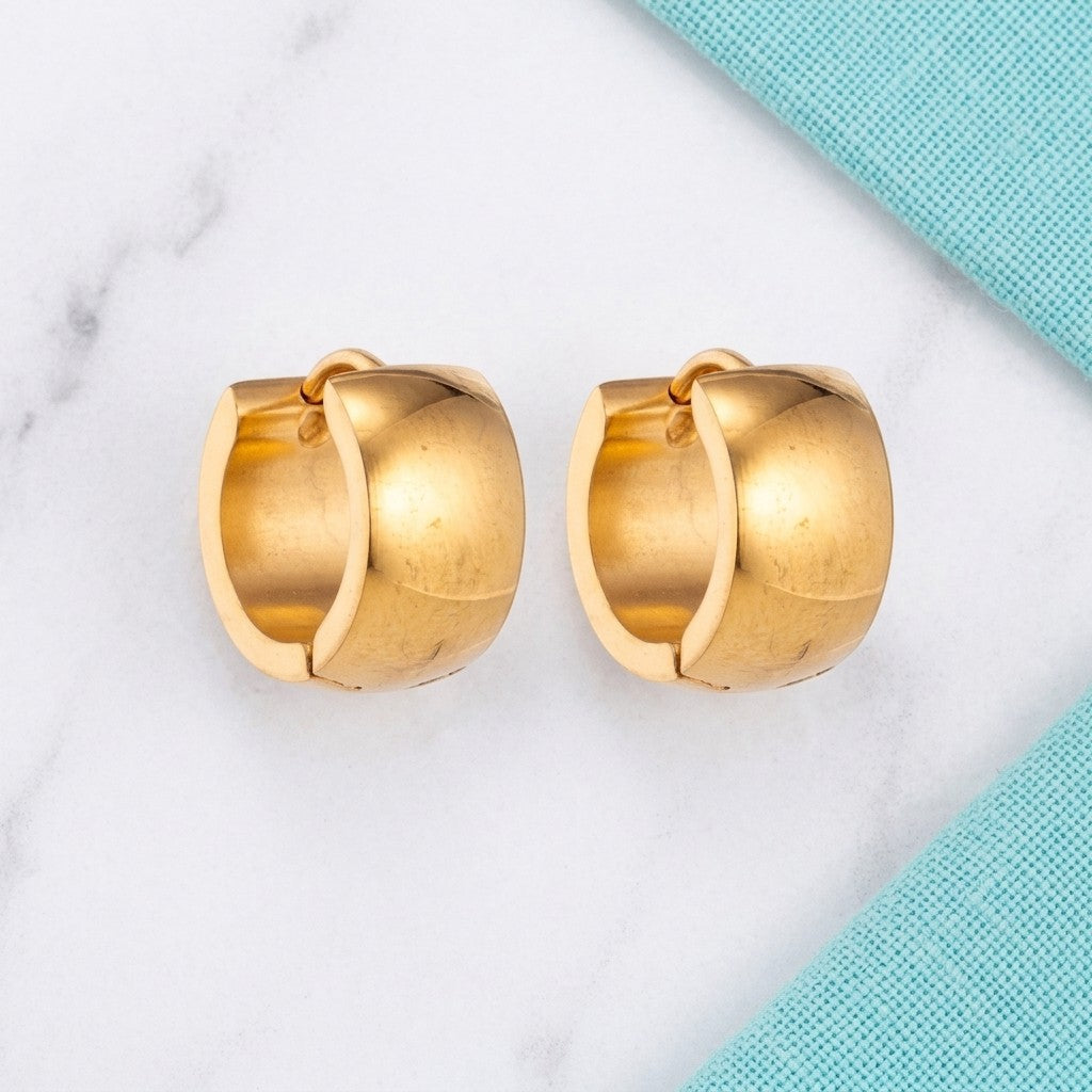 Aramat Jewels gold-colored stainless steel smooth hoop earrings, 13x7mm, with a polished finish.