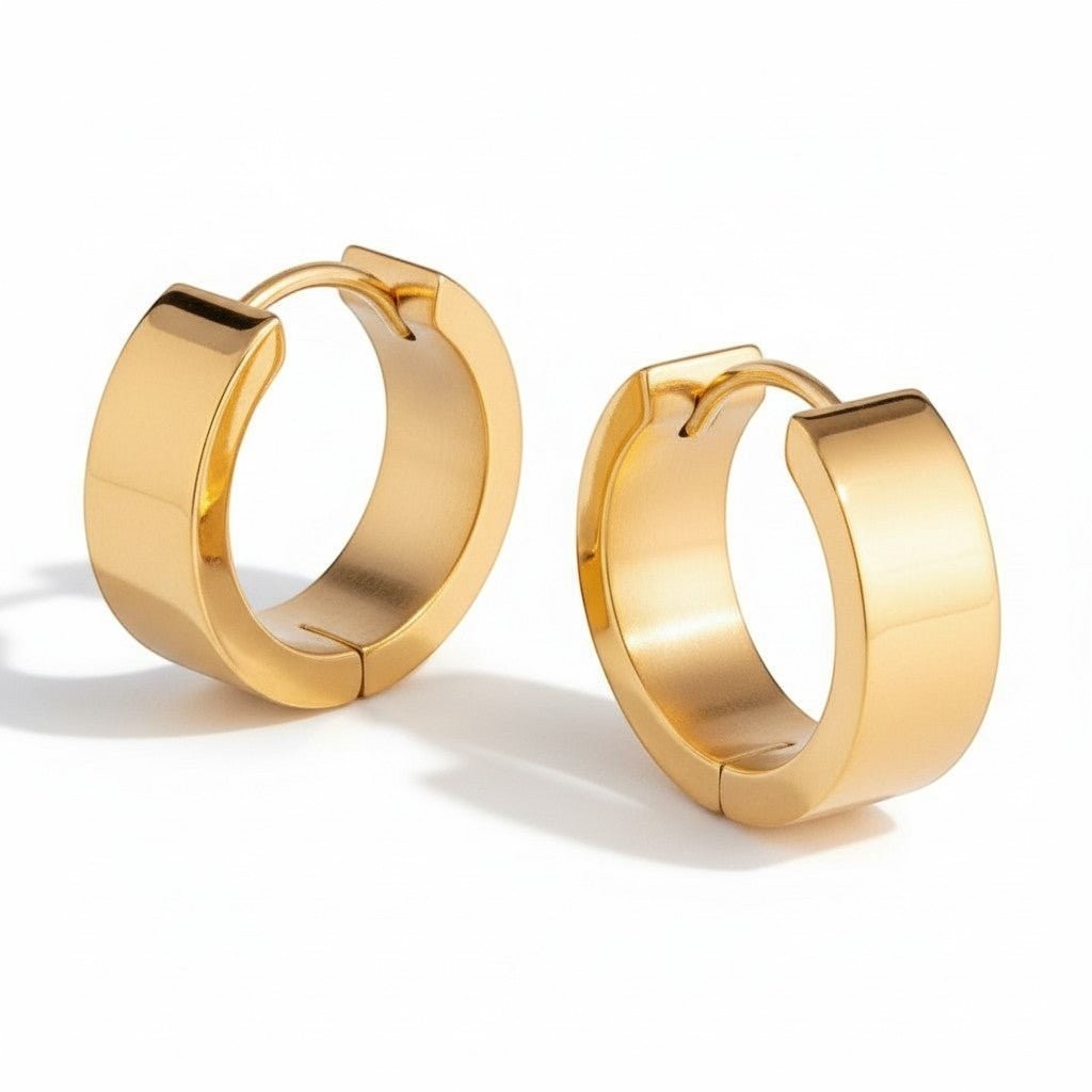 Aramat Jewels gold hoop earrings for women, 20mm diameter, smooth polished stainless steel, ideal for daily wear.