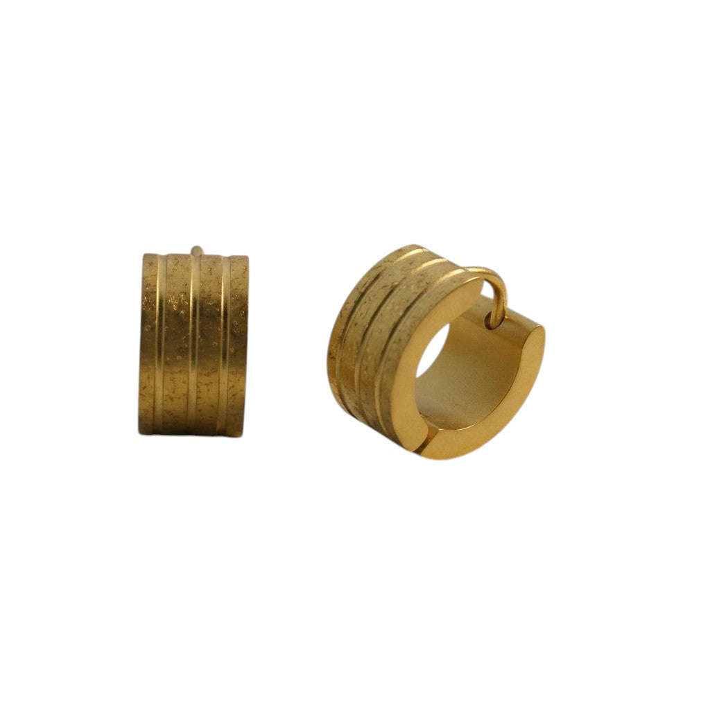 Aramat Jewels gold-tone stainless steel huggie hoop earrings with sandblasted stripe detailing.