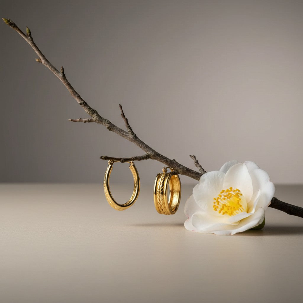 Aramat Jewels gold oval hoop earrings with gourmet link detail, 25x18mm, made of stainless steel.