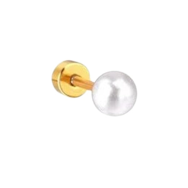 Aramat Jewels gold-tone steel helix piercing with a white synthetic pearl and flat screw back closure.