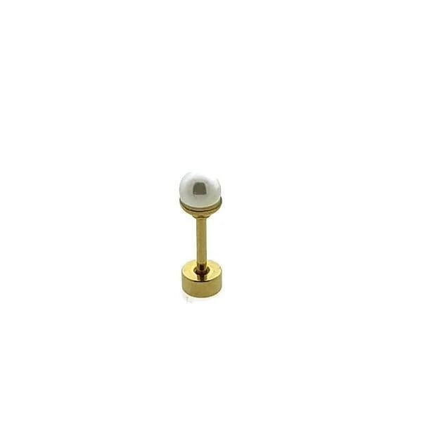 Aramat Jewels gold-tone steel helix piercing with a 4mm white synthetic pearl and flat screw back closure.