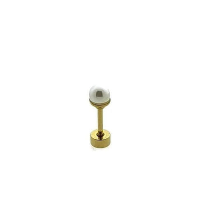 Aramat Jewels gold-tone steel helix piercing with a 4mm white synthetic pearl and flat screw back closure.
