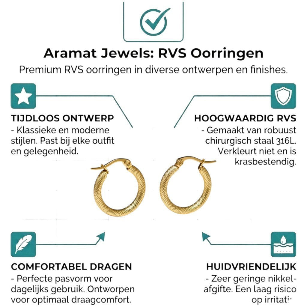 Aramat Jewels gold-tone textured hoop earrings, 22mm diameter, made of stainless steel with a secure hinge closure.