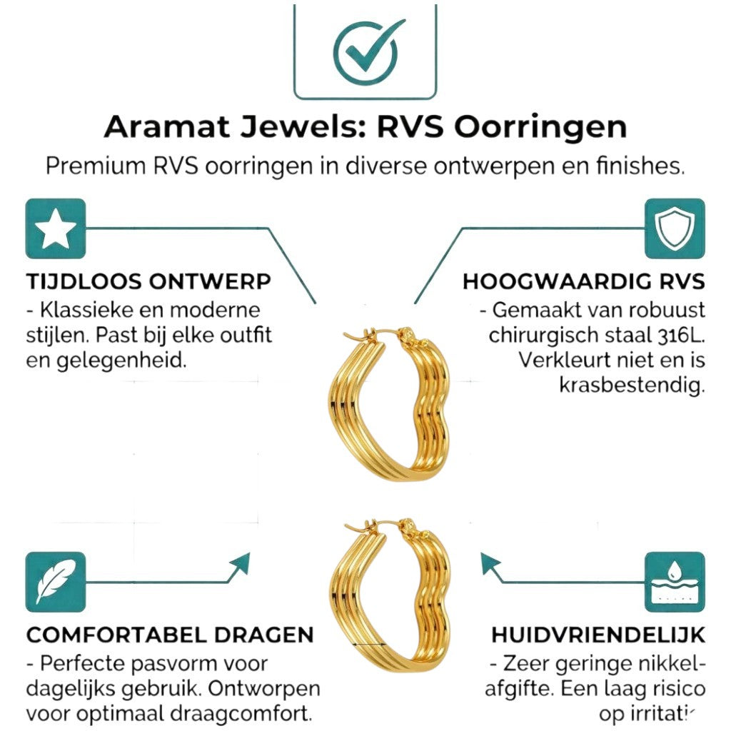 Aramat Jewels gold-tone triple heart hoop earrings, made of stainless steel with a gold-tone plating, 25mm diameter.