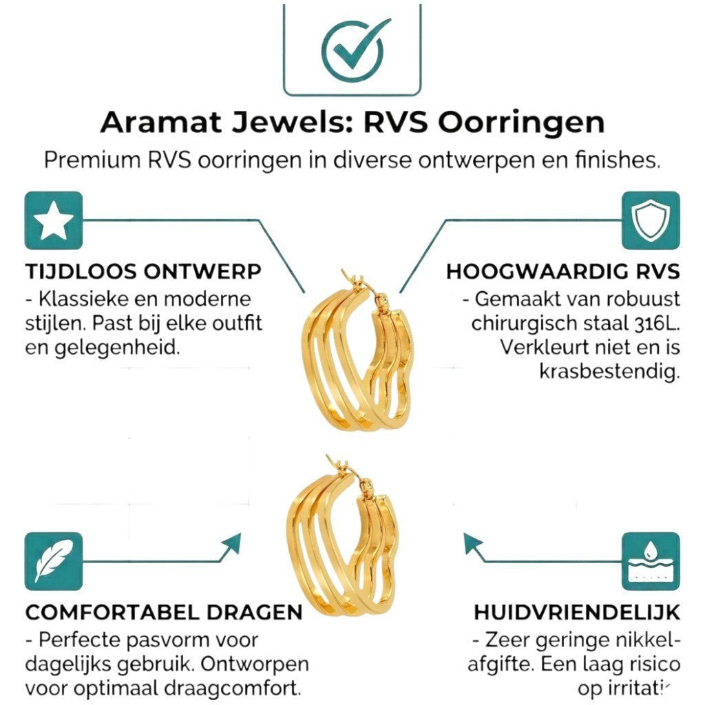 Aramat Jewels gold-tone triple heart-shaped hoop earrings, 25mm, made of stainless steel with a smooth finish.