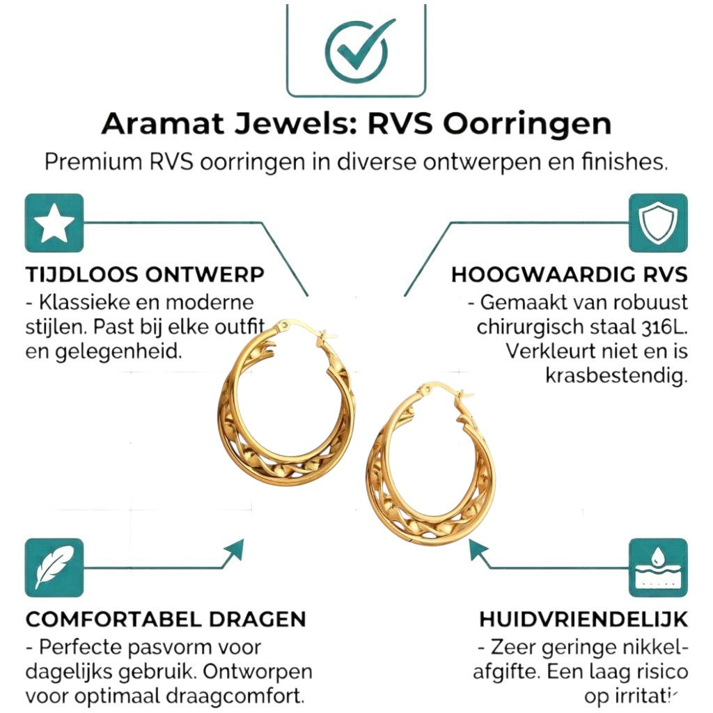Aramat Jewels gold-tone stainless steel triple hoop earrings with a twisted design, 25x7mm.