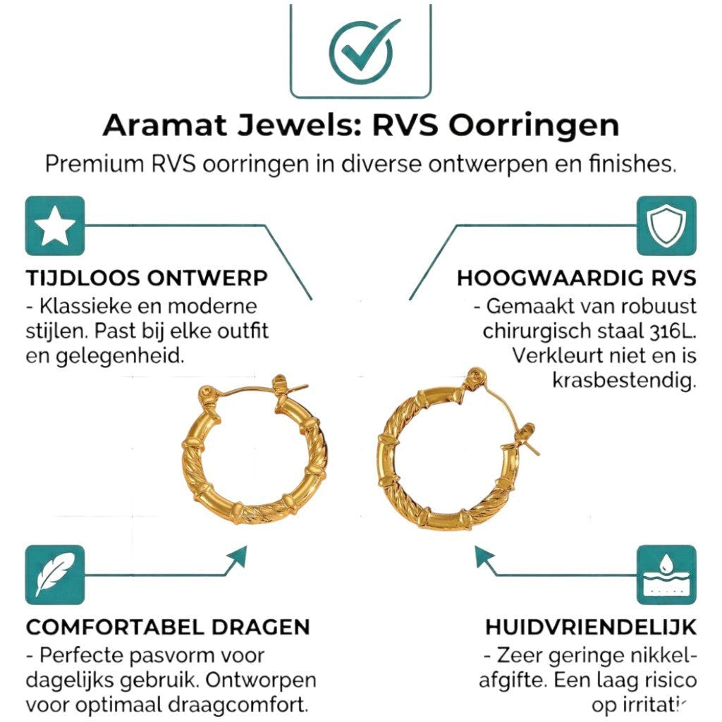 Aramat Jewels gold-tone stainless steel hoop earrings with a twisted and smooth pattern, 22mm