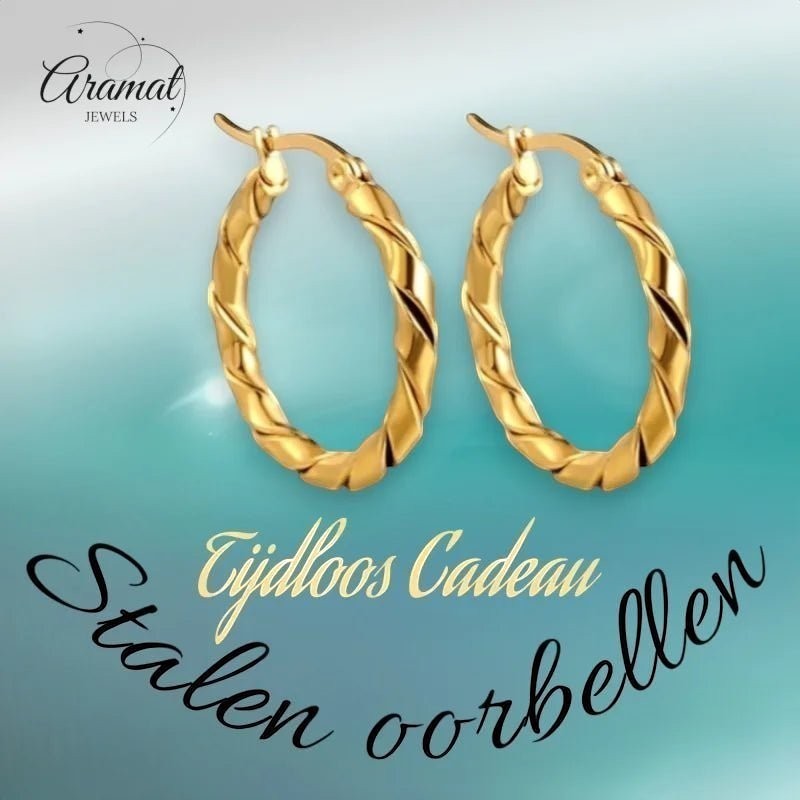 Aramat Jewels gold-tone stainless steel twisted hoop earrings, 25mm or 45mm, for women and teens.
