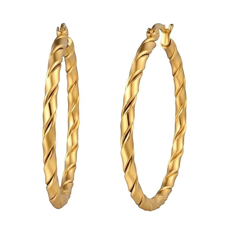 Aramat Jewels gold-tone stainless steel twisted hoop earrings, 25mm or 45mm, for women.