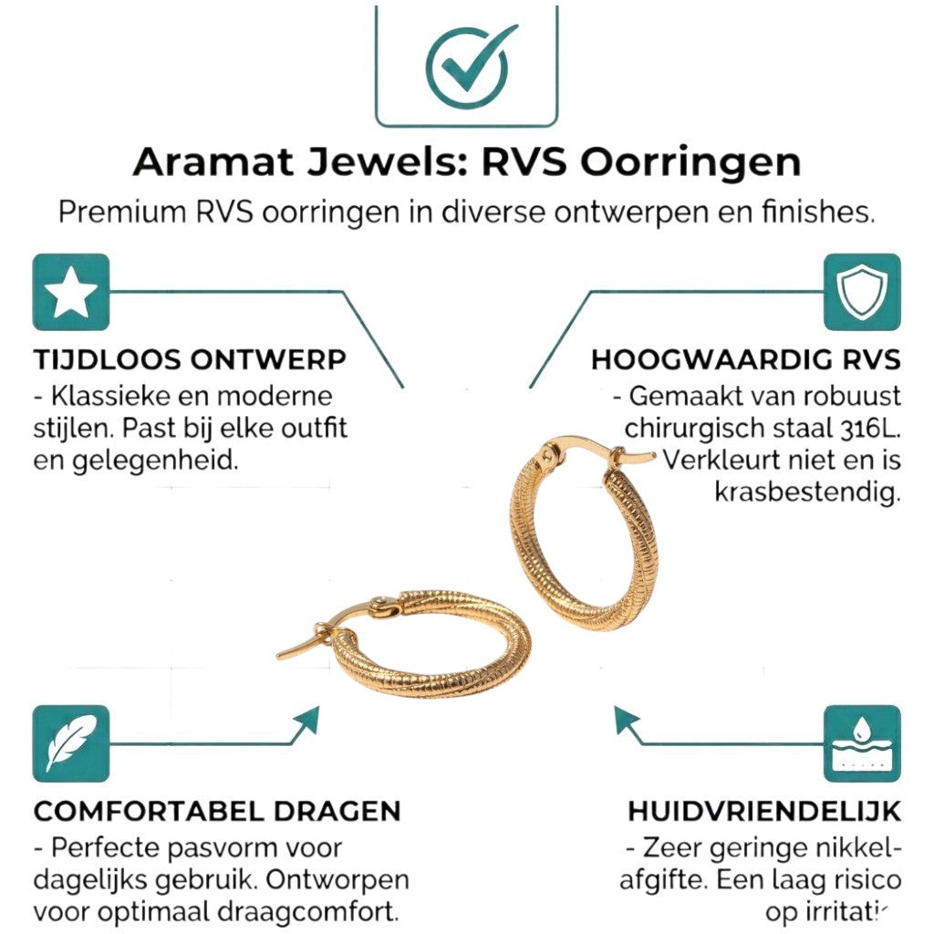 Aramat Jewels gold-tone stainless steel twisted hoop earrings, 20mm diameter, with a diamond-cut finish for added sparkle.