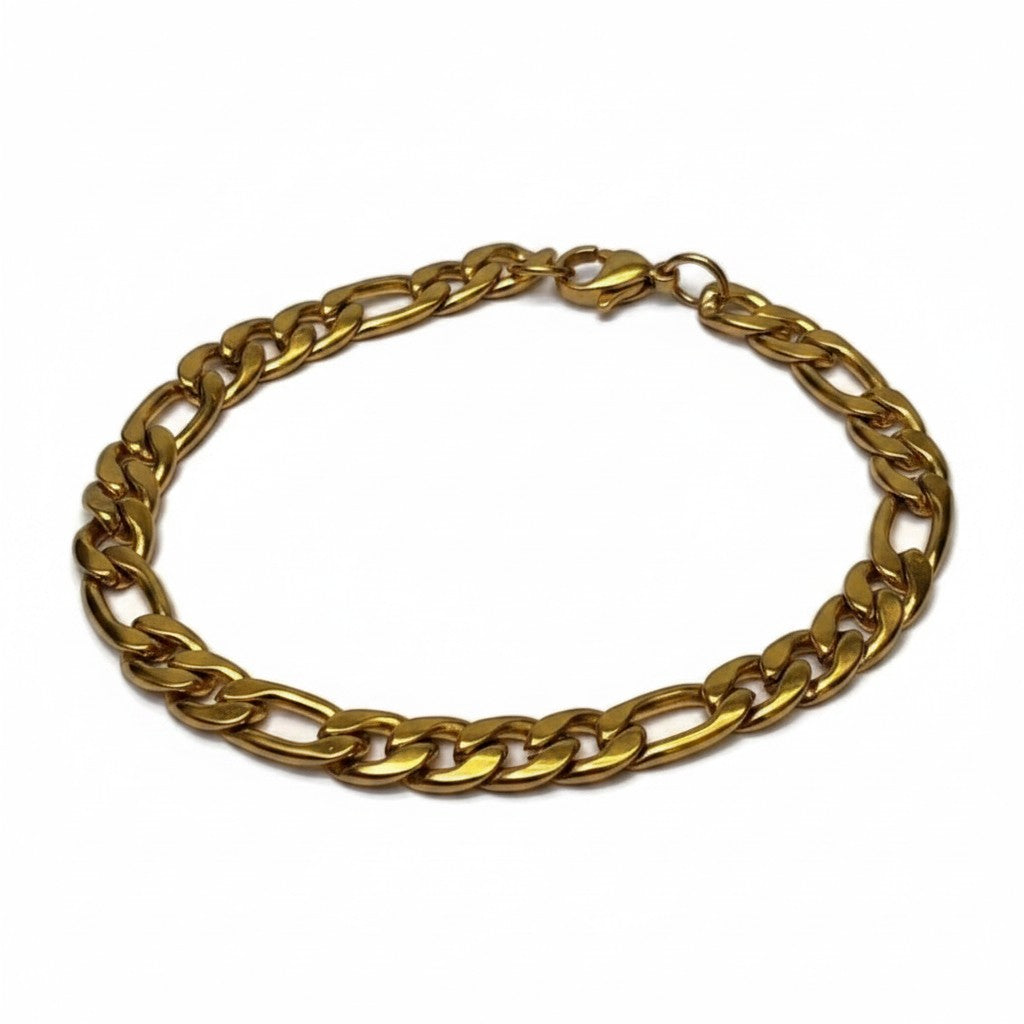 Aramat Jewels® goudkleurige Figaro schakelarmband van roestvrij staal, 6,5mm breed en 21cm lang.