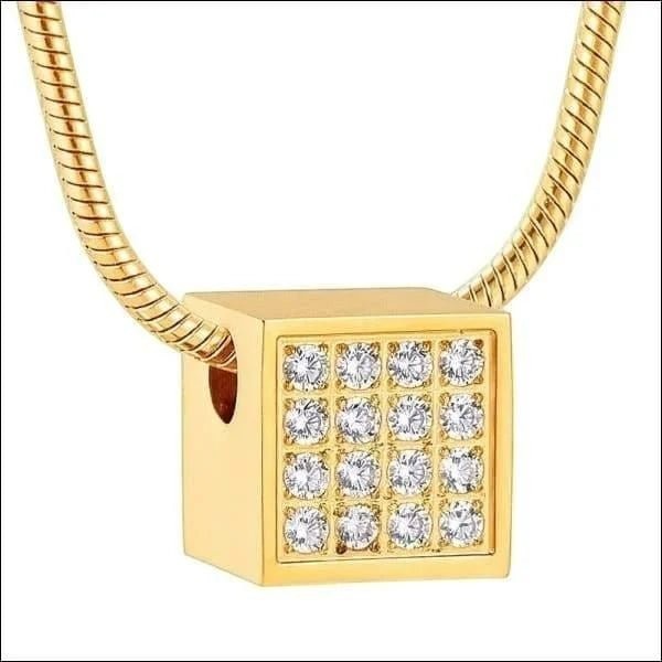 Aramat Jewels gouden kubus ashanger met 16 zirkonia steentjes, 12mm, roestvrij staal