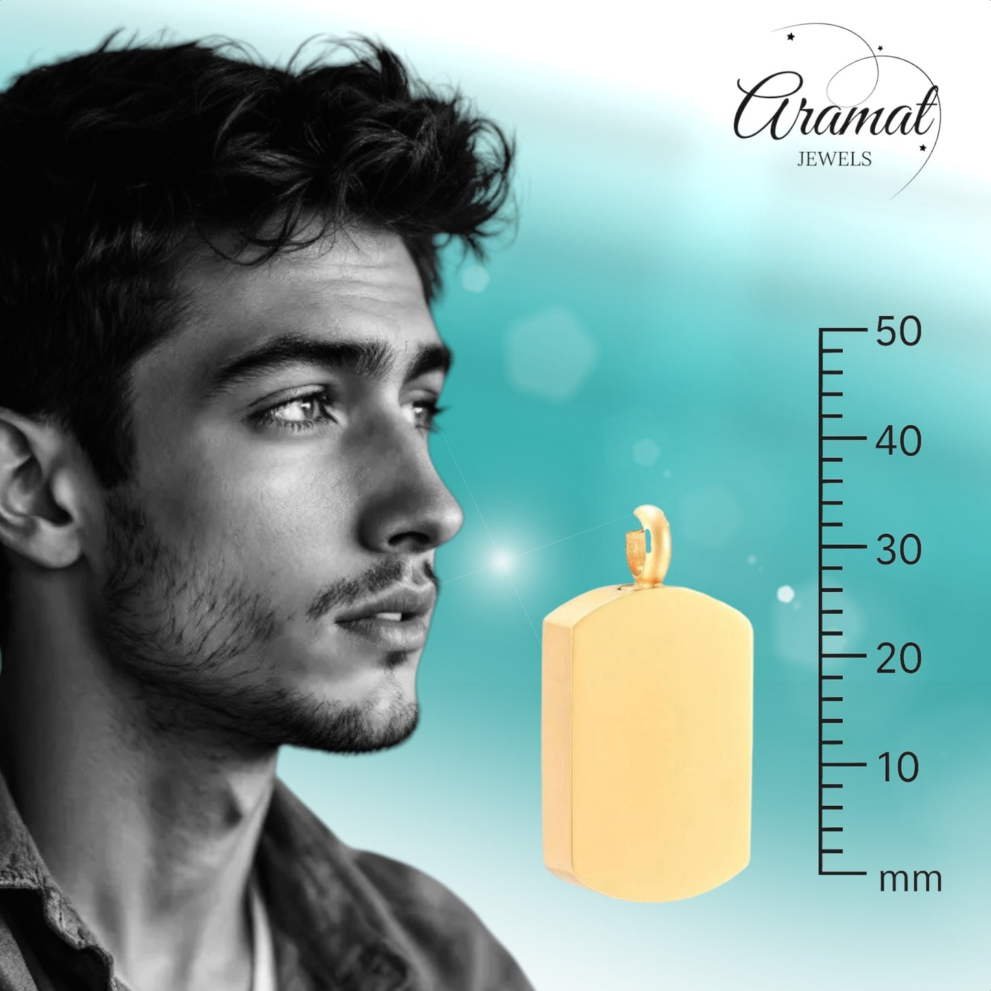 Aramat Jewels® gouden rechthoekige ashanger van staal, waterbestendig, zonder ketting.