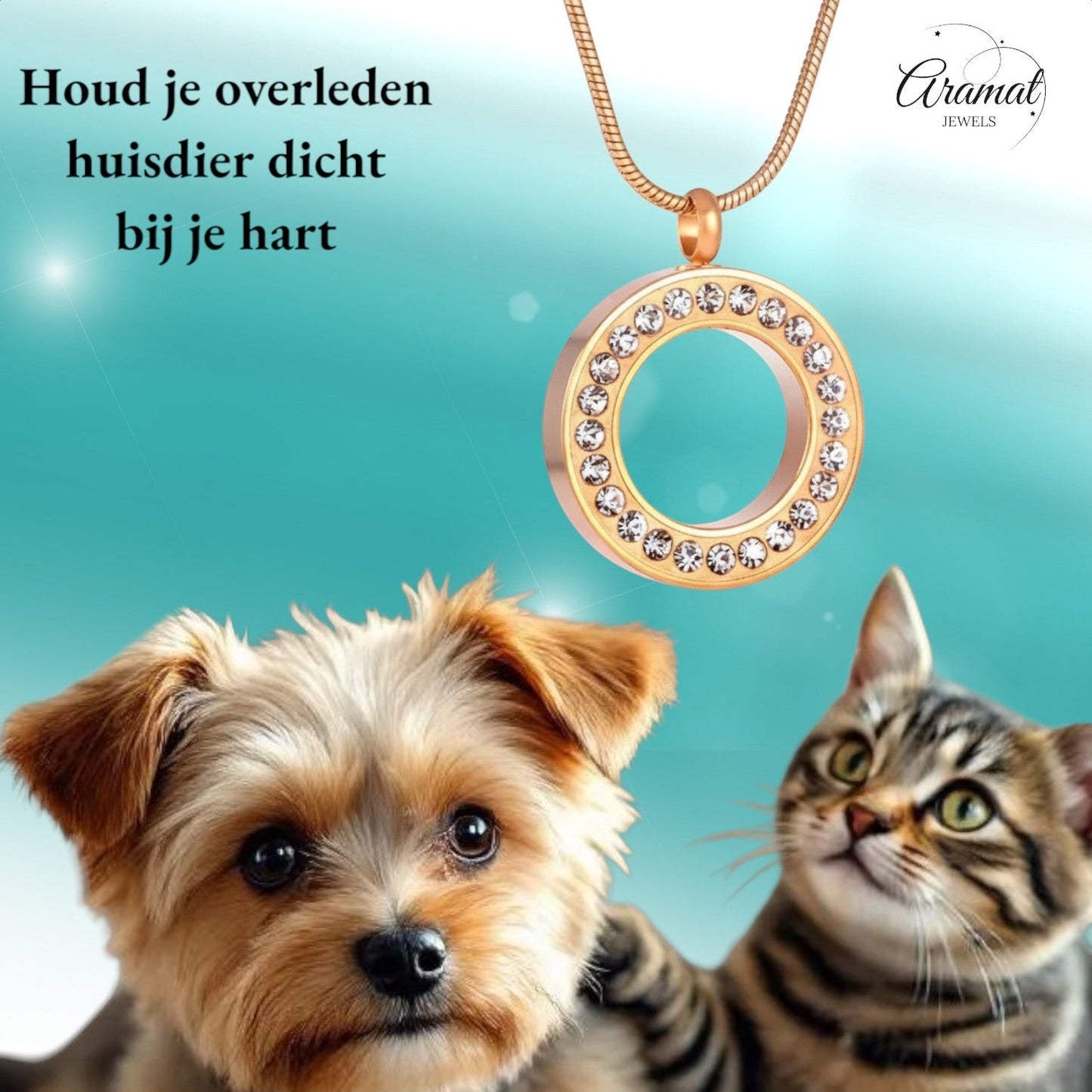 Aramat Jewels® goudkleurige cirkel ashanger met kristallen, roestvrij staal, zonder ketting.
