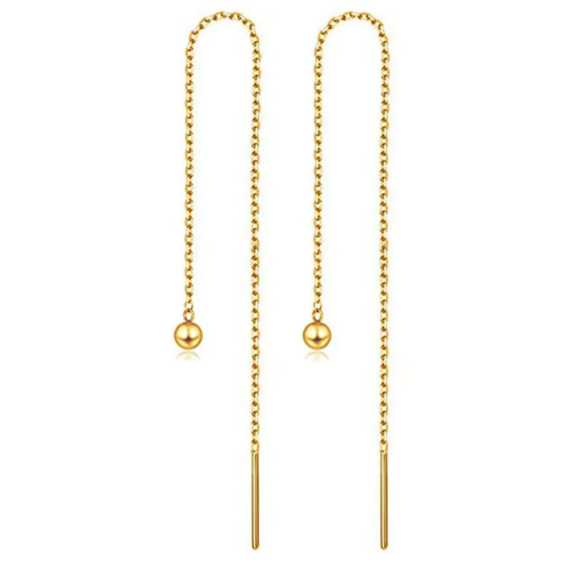 Aramat Jewels goudkleurige RVS doortrek oorbellen met een minimalistisch bolletje aan een fijne ketting