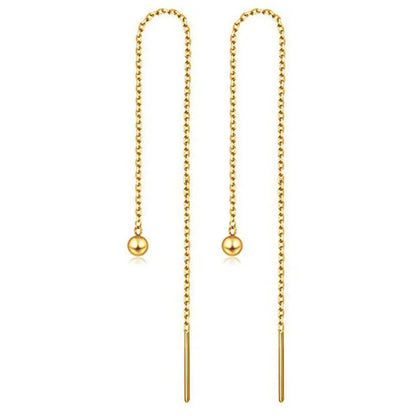 Aramat Jewels goudkleurige RVS doortrek oorbellen met een minimalistisch bolletje aan een fijne ketting