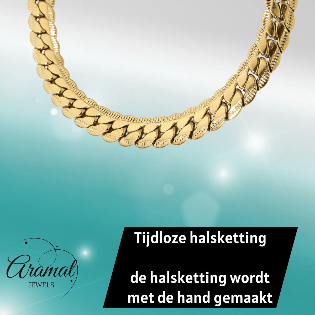 Aramat Jewels goudkleurige stalen gourmet ketting van 6mm breed met een unieke bewerkte rand voor een luxe uitstraling.