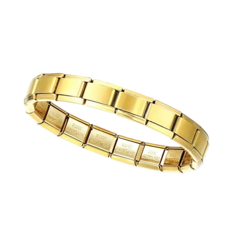 Goudkleurige Aramat Jewels Italiaanse bedelarmband van RVS met rechthoekige schakels voor dames en heren.