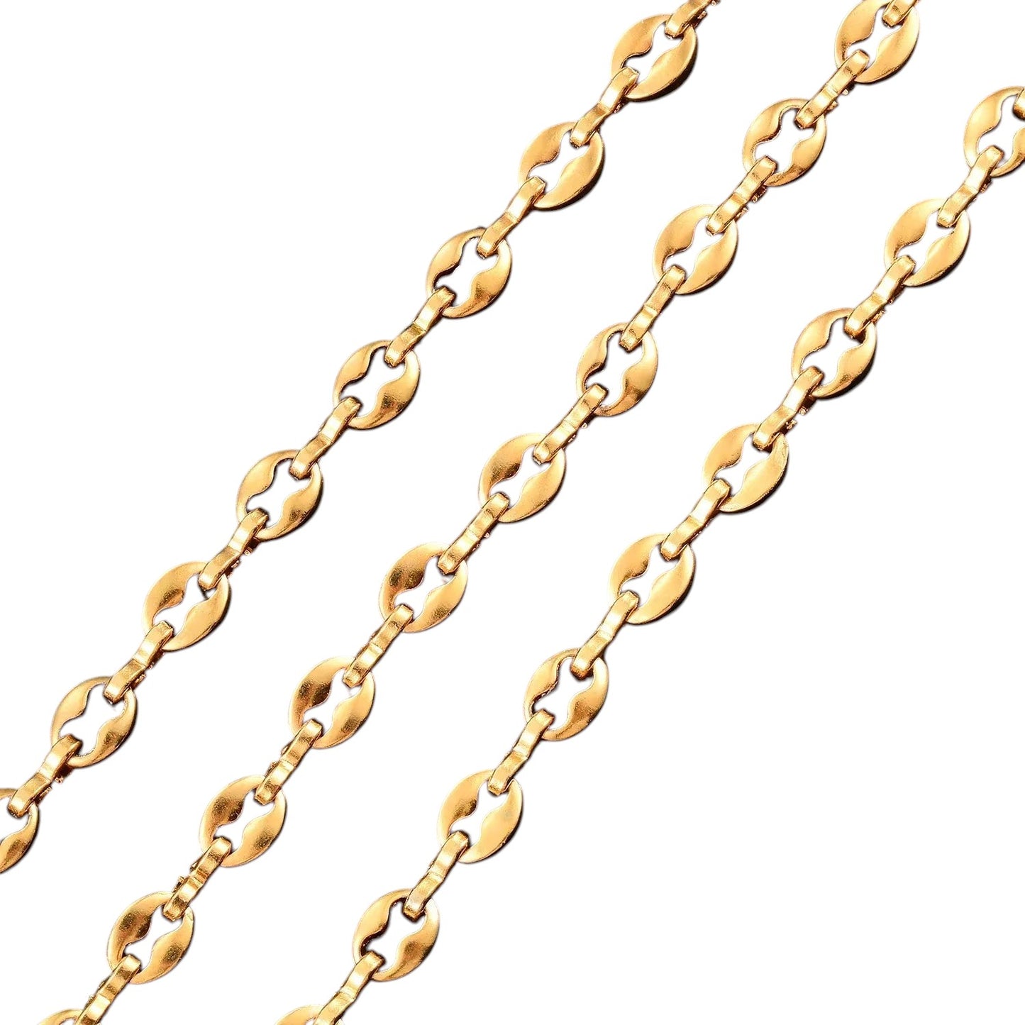 Aramat Jewels goudkleurige koffieboon ketting van 316L roestvrij staal met 4,5mm schakels voor een luxe uitstraling.