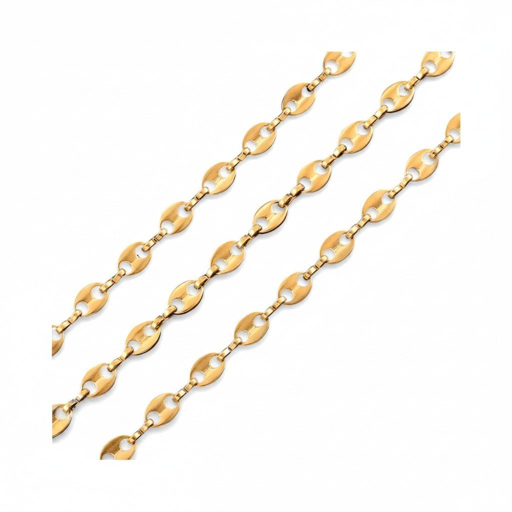 Aramat Jewels goudkleurige stalen koffieboon ketting van 60cm met 5,2mm schakels in een luxe mariner design.