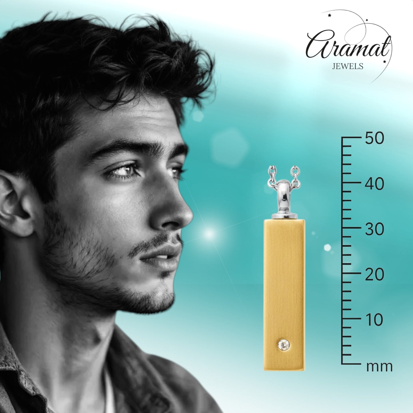 Aramat Jewels staaf ashanger van 4cm in goudkleurig staal met een zirkonia, waterbestendig en geschikt voor dagelijks gebruik.