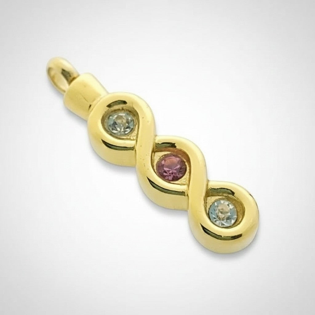 Aramat Jewels® goudkleurige stalen ashanger met zirkonia en een roze steen, zonder ketting.