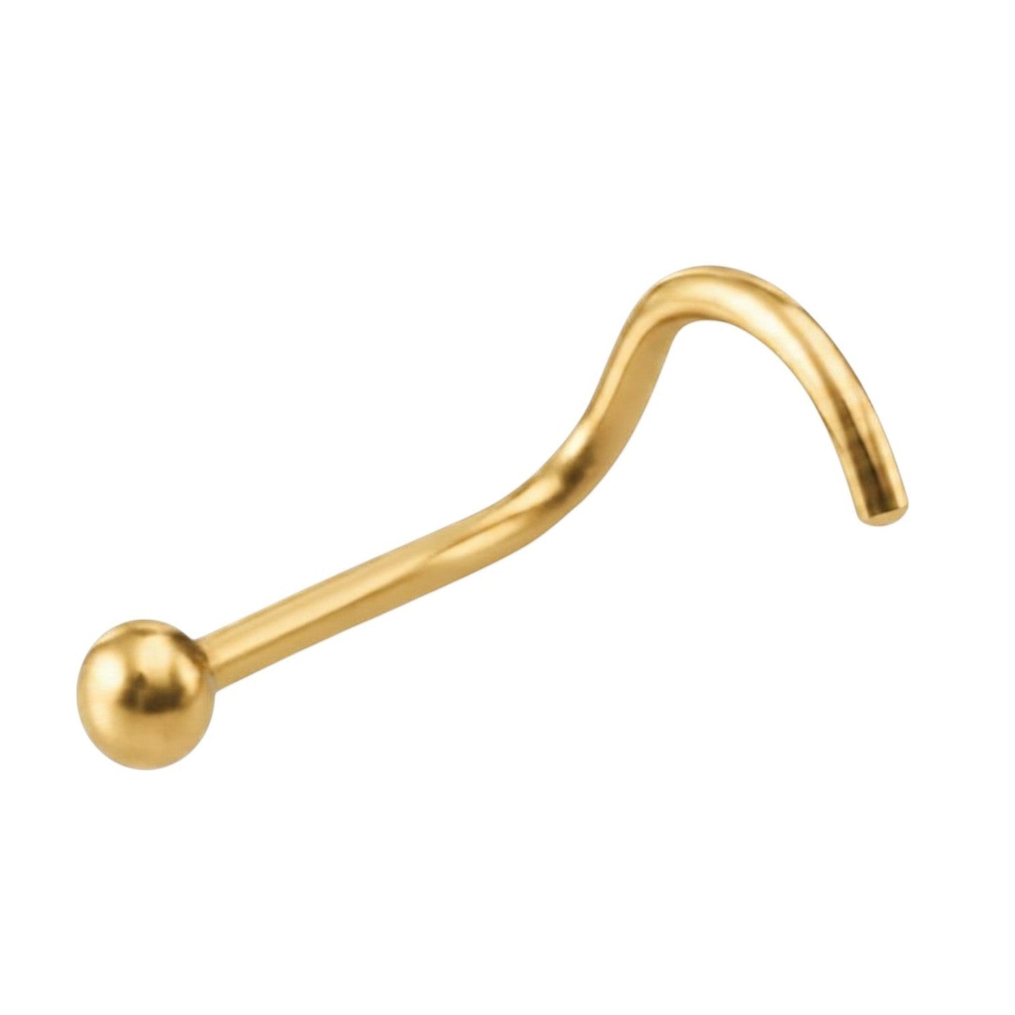 Goudkleurige Aramat Jewels neuspiercing van chirurgisch staal met een 2mm bolletje en S-vormig staafje.