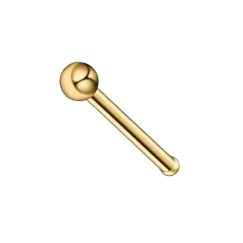 Aramat Jewels goudkleurige neuspiercing van chirurgisch staal met een subtiel 2mm bolletje voor in de neusvleugel.