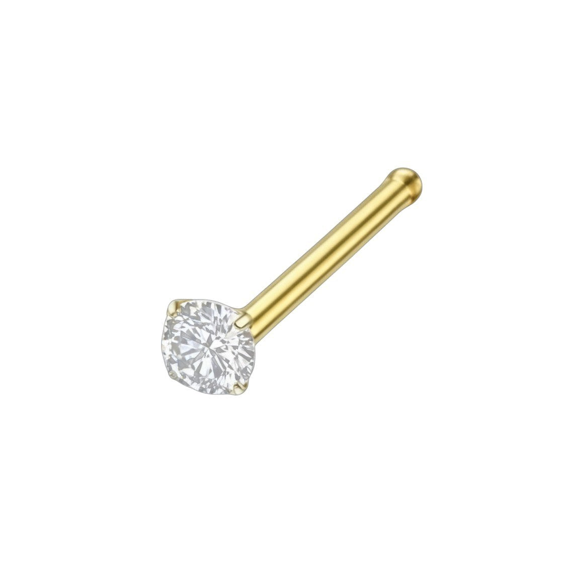 Aramat Jewels goudkleurige neuspiercing met transparante zirkonia steen op een recht staafje van chirurgisch staal
